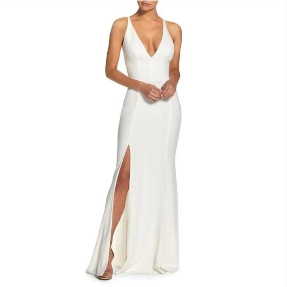 NEW $198 Dress The Population Iris White Bridal Maxi Gown w/ Slit - Picture 3 of 11